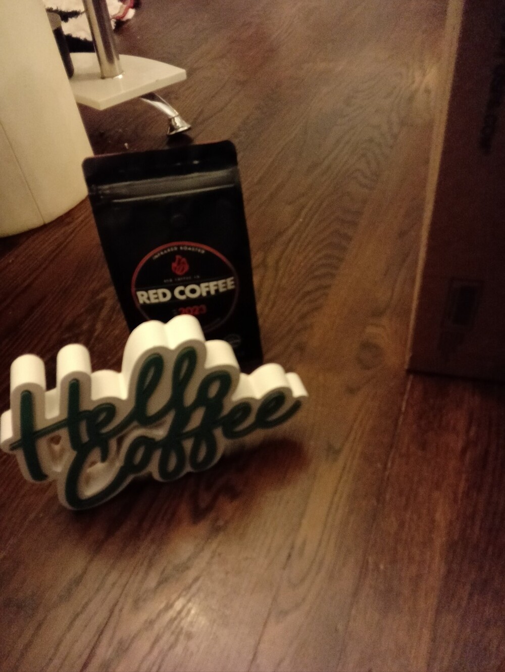 Handcrafted 'Hello Coffee' Script Sign in Green and White